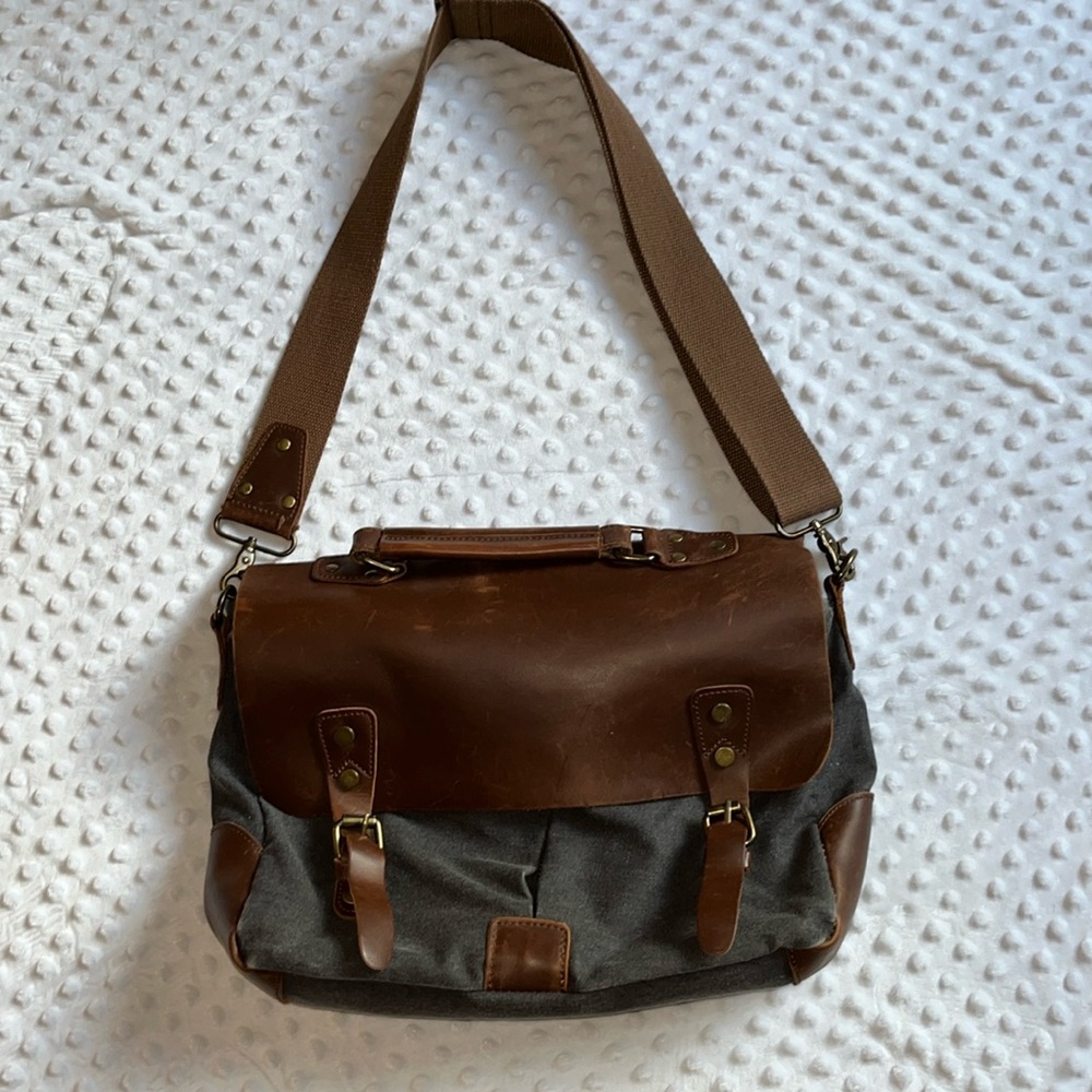 Canvas and leather messenger bag